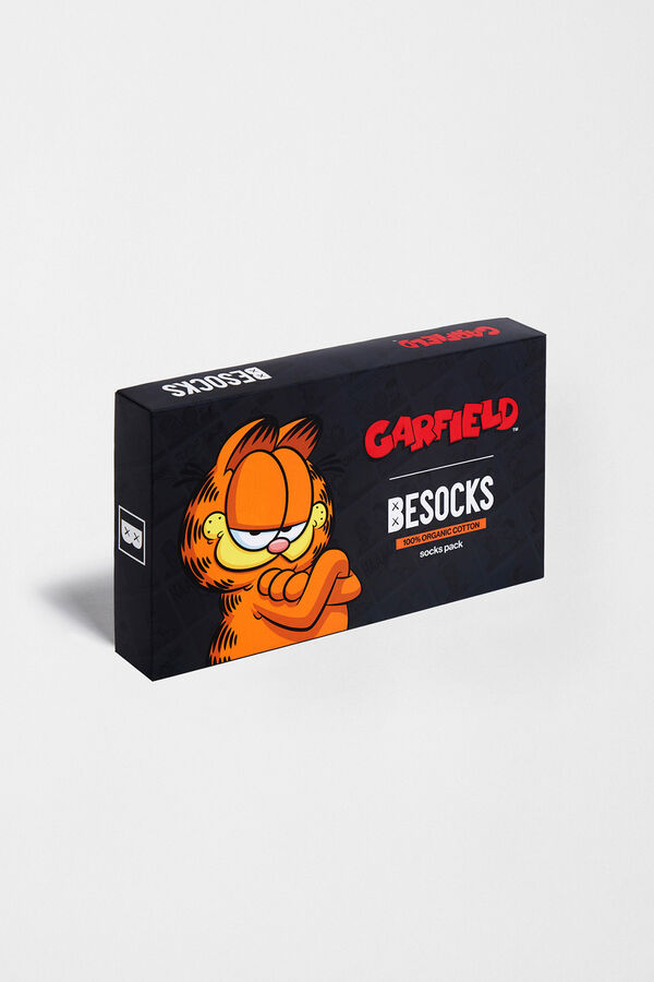 Besocks Pacote com 3 pares de meias de algod&atilde;o org&acirc;nico Garfield Besocks estampado