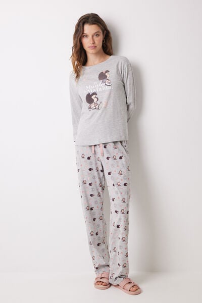 Womensecret Pijama comprido Mafalda 100% algodão cinzento cinzento