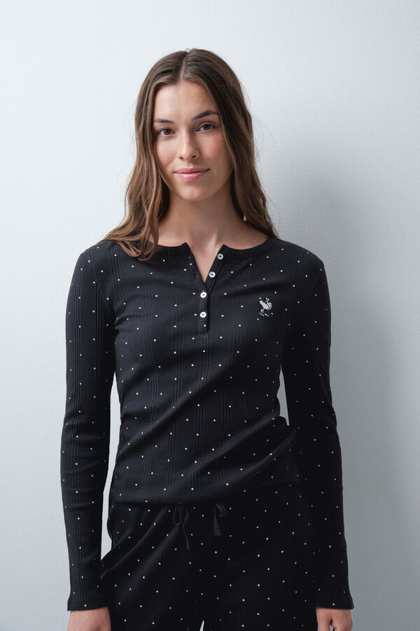 Women'secret Pijama comprido de estrelas com bot&otilde;es Woodstock preto