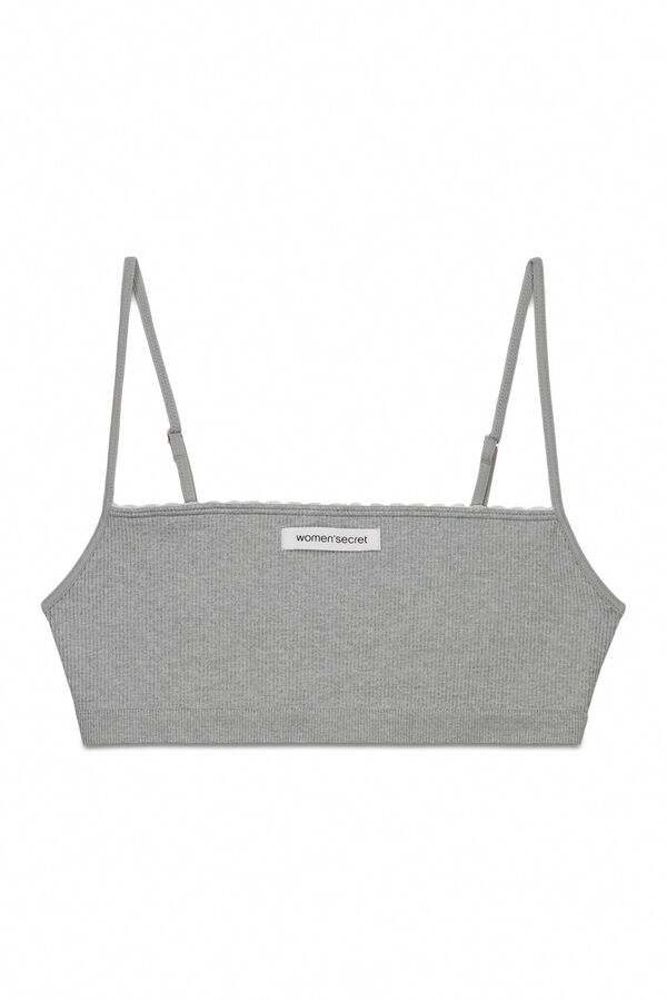 Women'secret Top reto sem costura canelado cinza cinzento