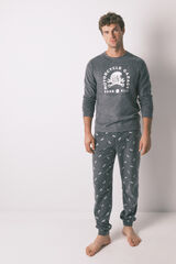 Women'secret Pijama comprido longo de polar masculino "Motocicleta" cinzento