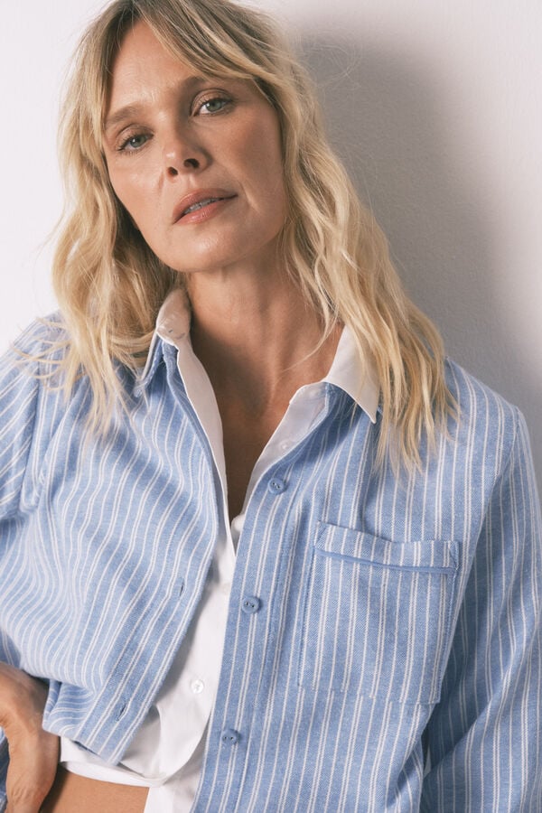 Women'secret Pijama camisa às riscas, 100% algodão azul