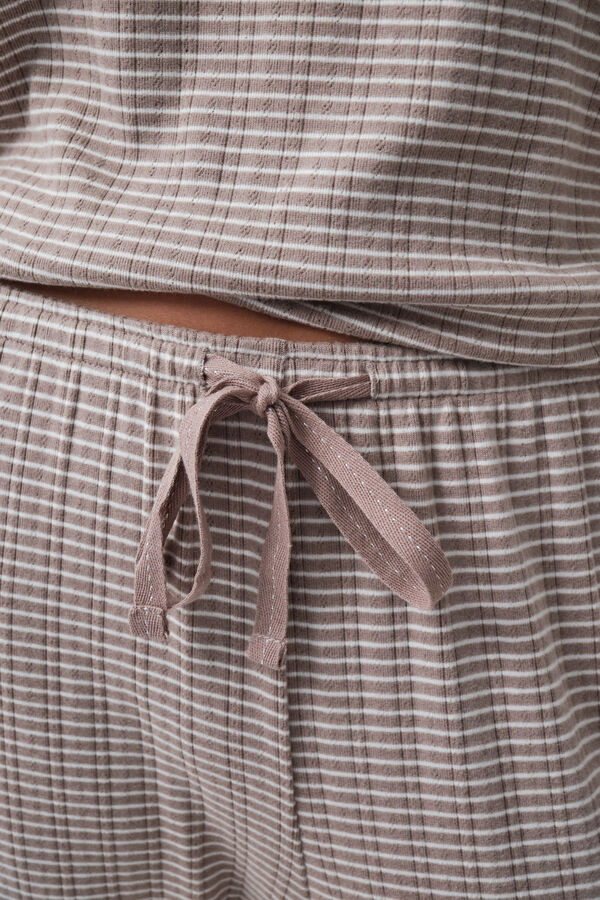 Women'secret Pijama largo rayas marr&oacute;n estampado