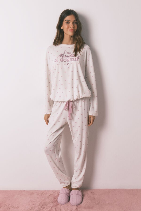 Women'secret Pijama largo La Vecina Rubia tejido Waffle blanco