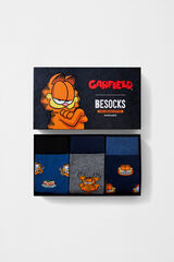 Besocks Pacote com 3 pares de meias de algod&atilde;o org&acirc;nico Garfield Besocks estampado