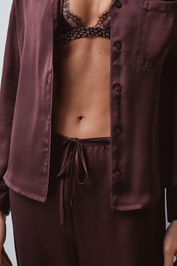 Women'secret Pijama comprido camiseiro acetinado gren&aacute; vermelho