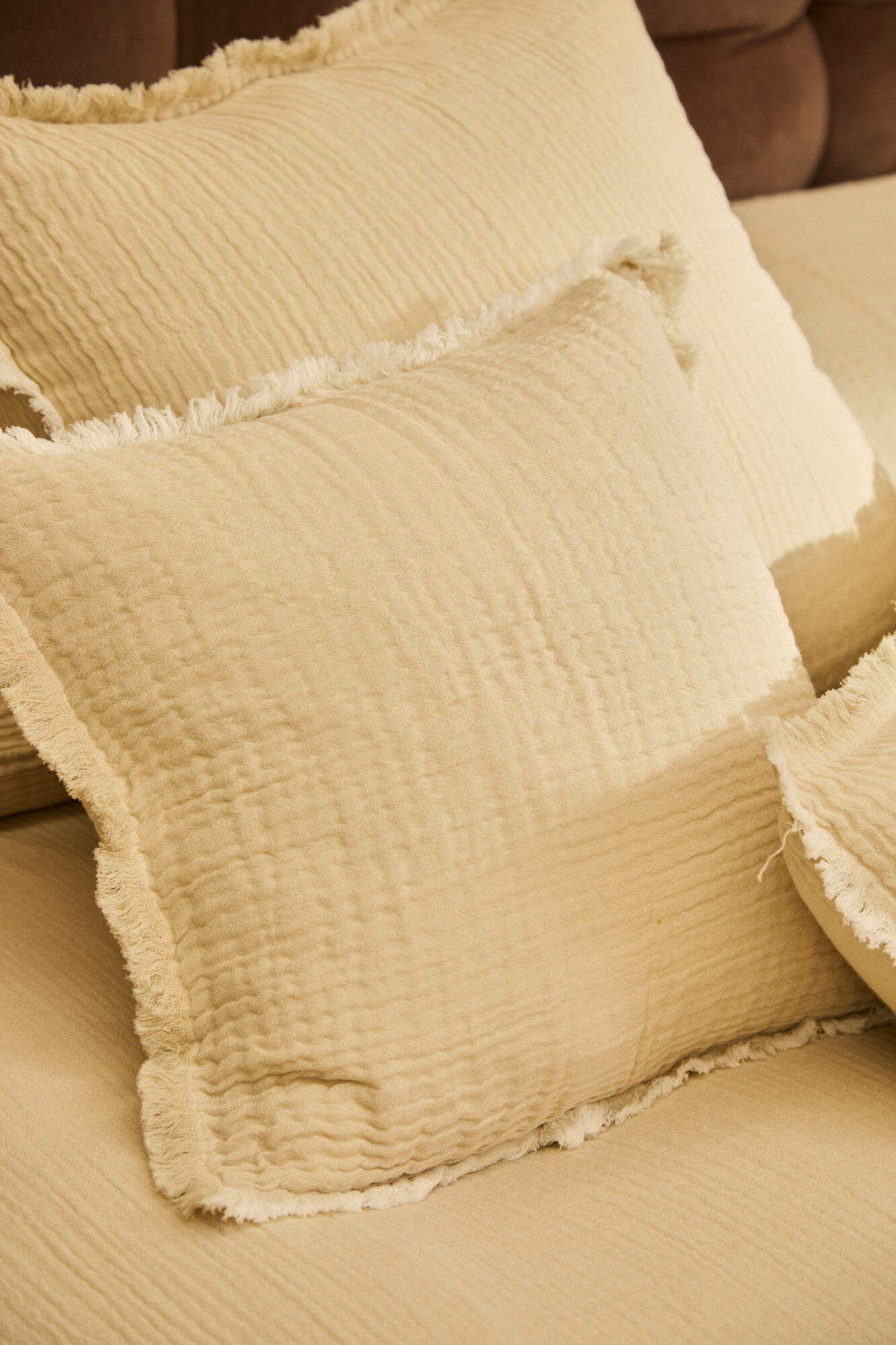 Calma House Capa de almofada quadrada de musselina de algod&atilde;o cru