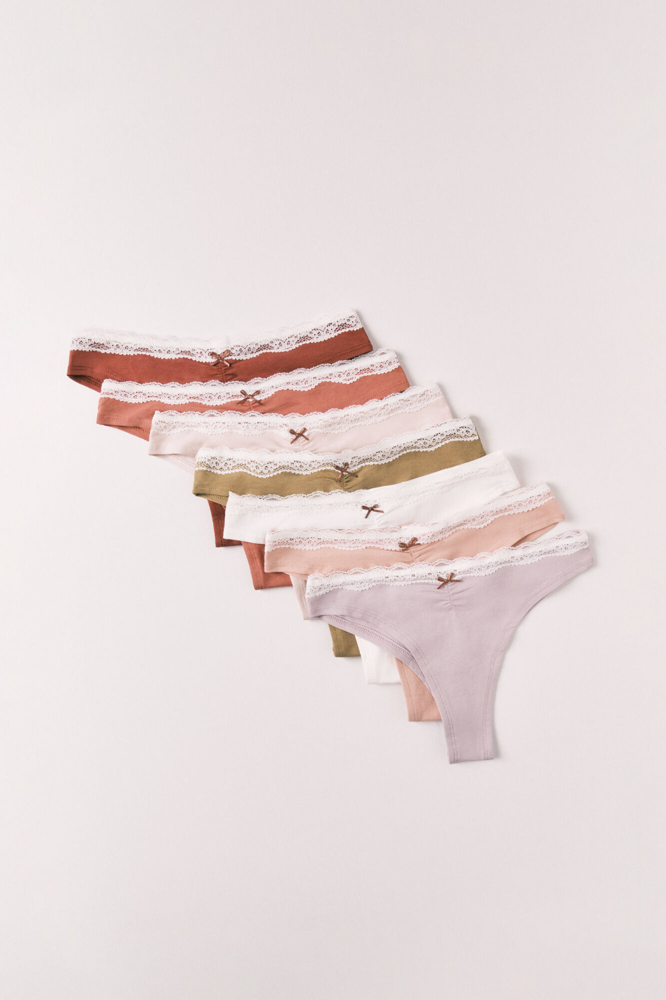 Women'secret Pack 7 cuequinhas brasileiras em algod&atilde;o lisas de renda
