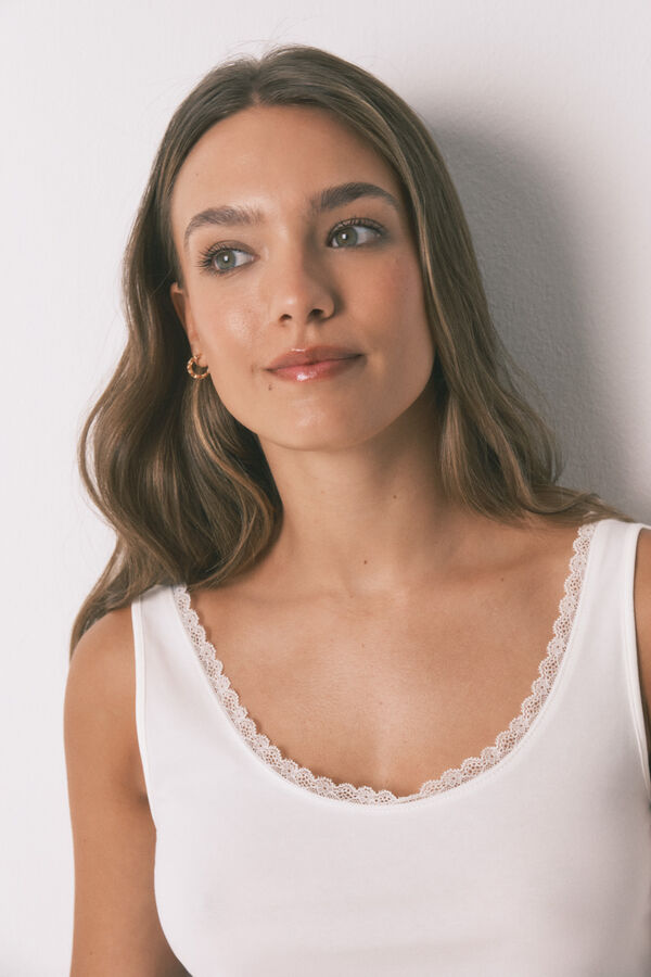 Women'secret T-shirt alças de algodão branca bege