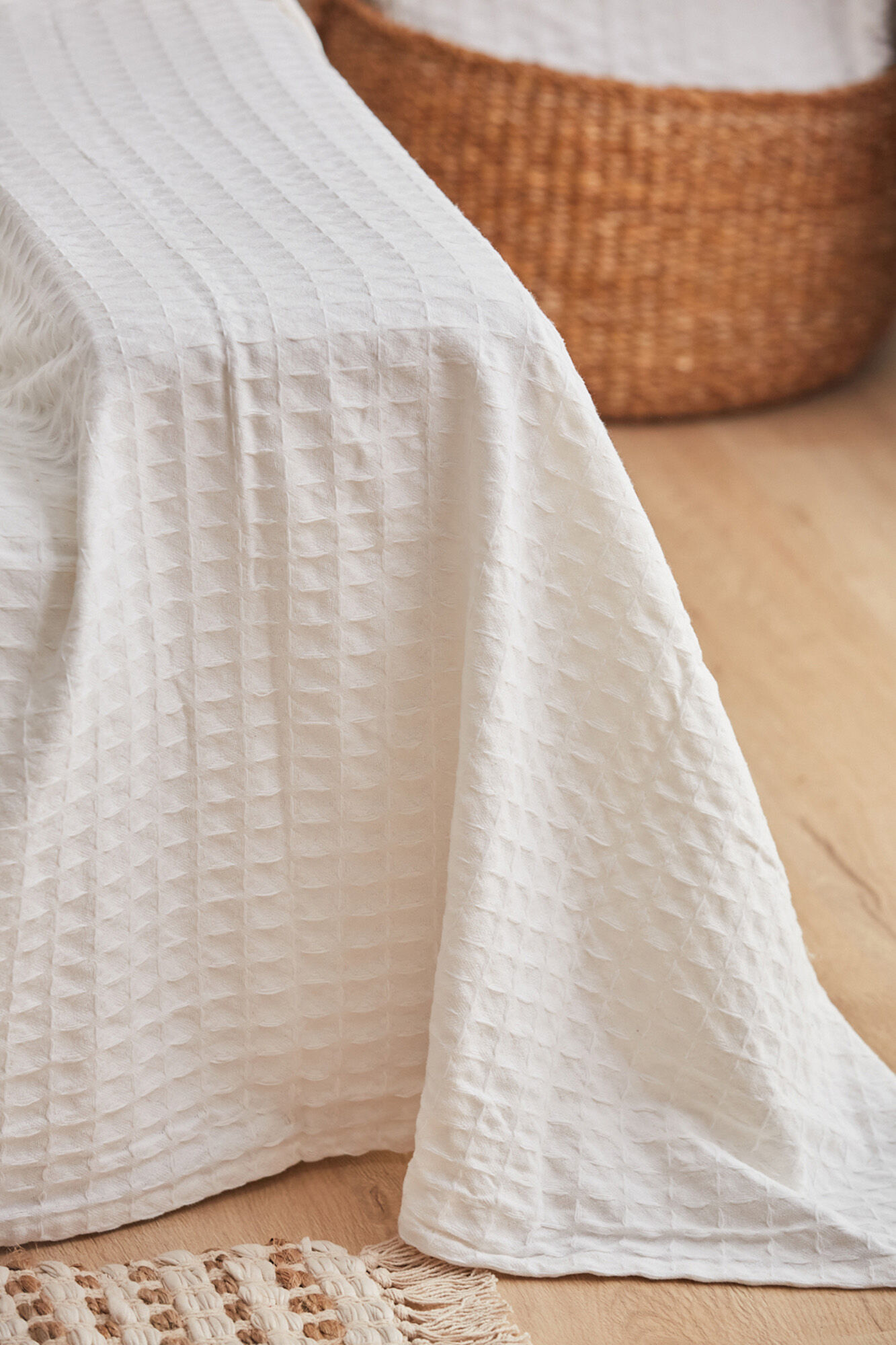 Calma House Colcha de algod&oacute;n nido de abeja blanco Panal 180x260