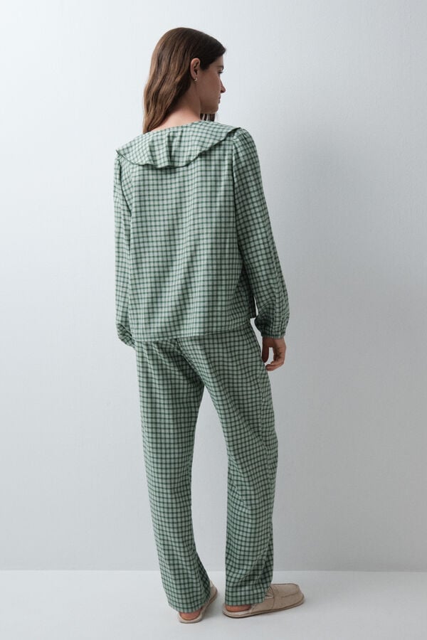 Women'secret Pijama comprido aos quadrados com folhos verde