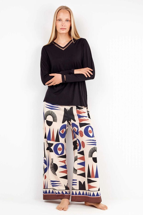 Gisela T-shirt com detalhe de renda no renda preto