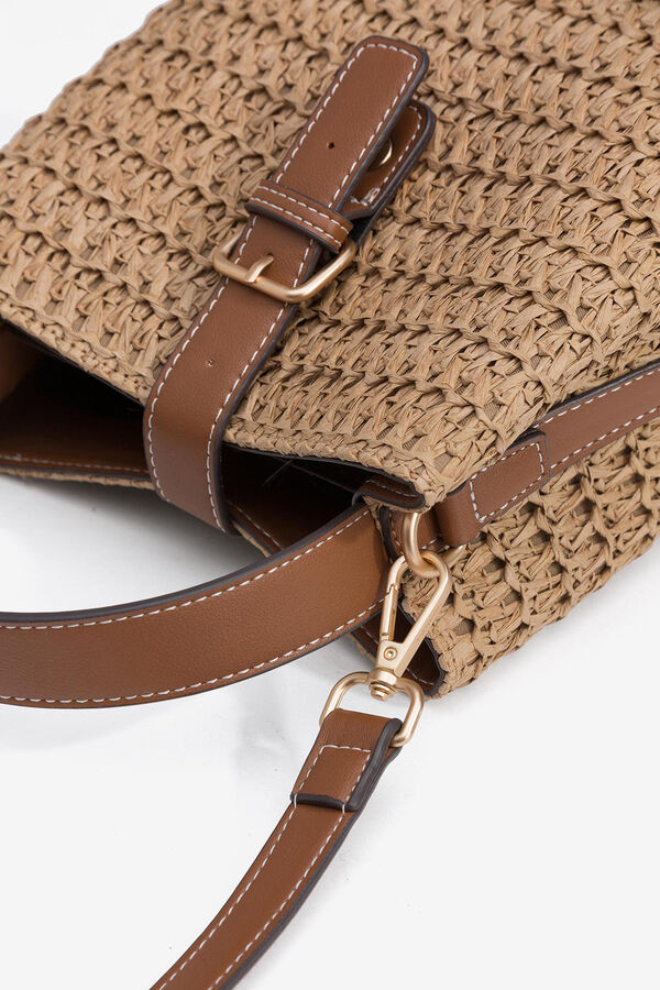 Vilanova Combined Straw Effect Bucket Bag nude
