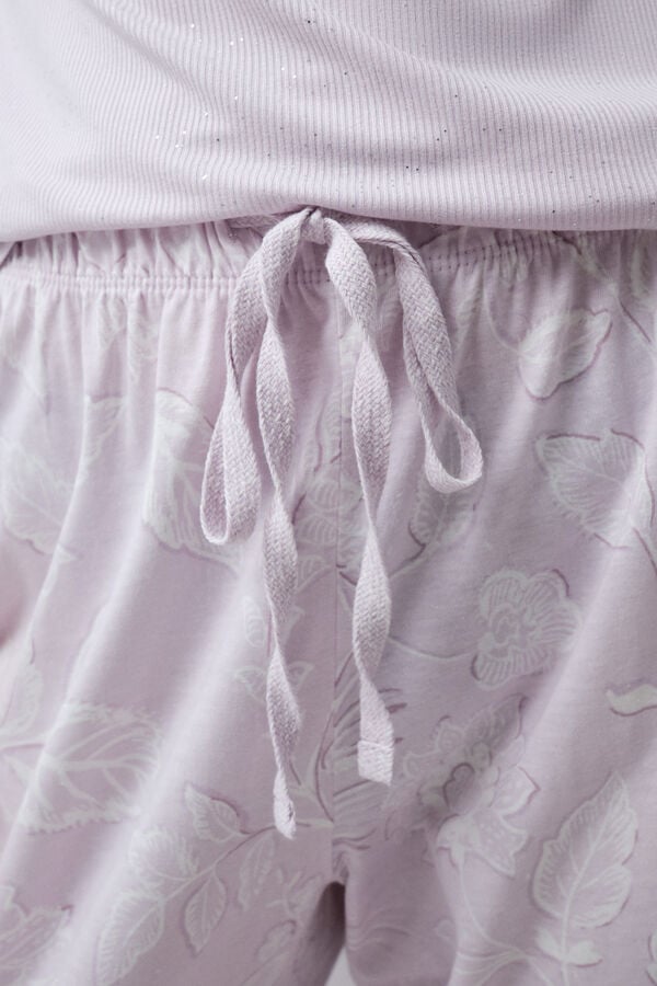 Women'secret Pijama largo fruncido flores morado/lila
