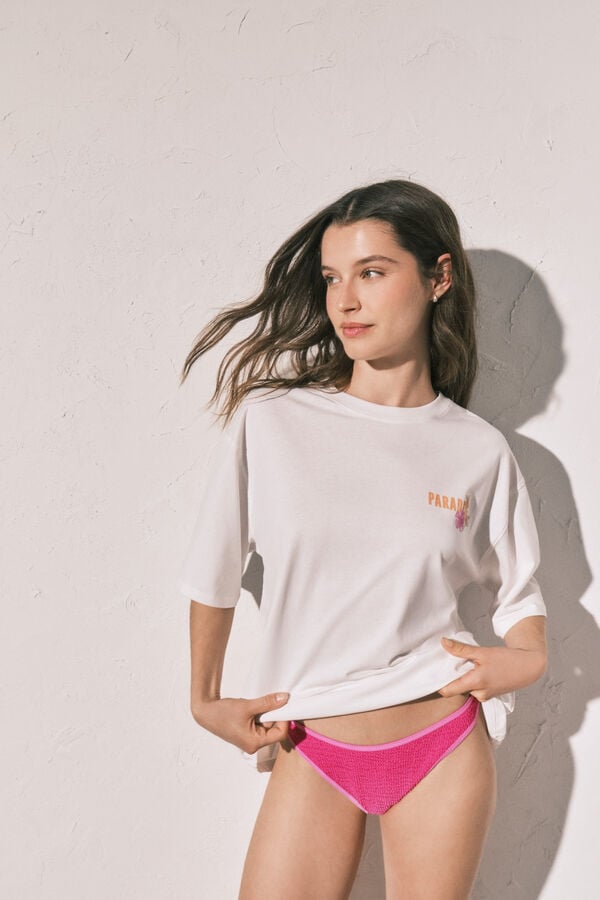 Women'secret T-shirt oversize em algod&atilde;o branca bege