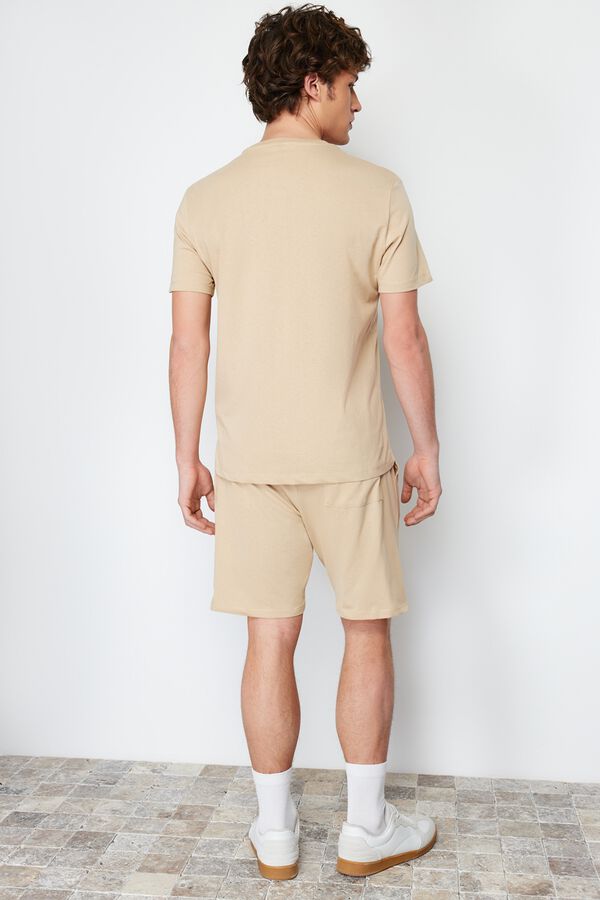 Trendyol Conjunto de pijama curto liso bege