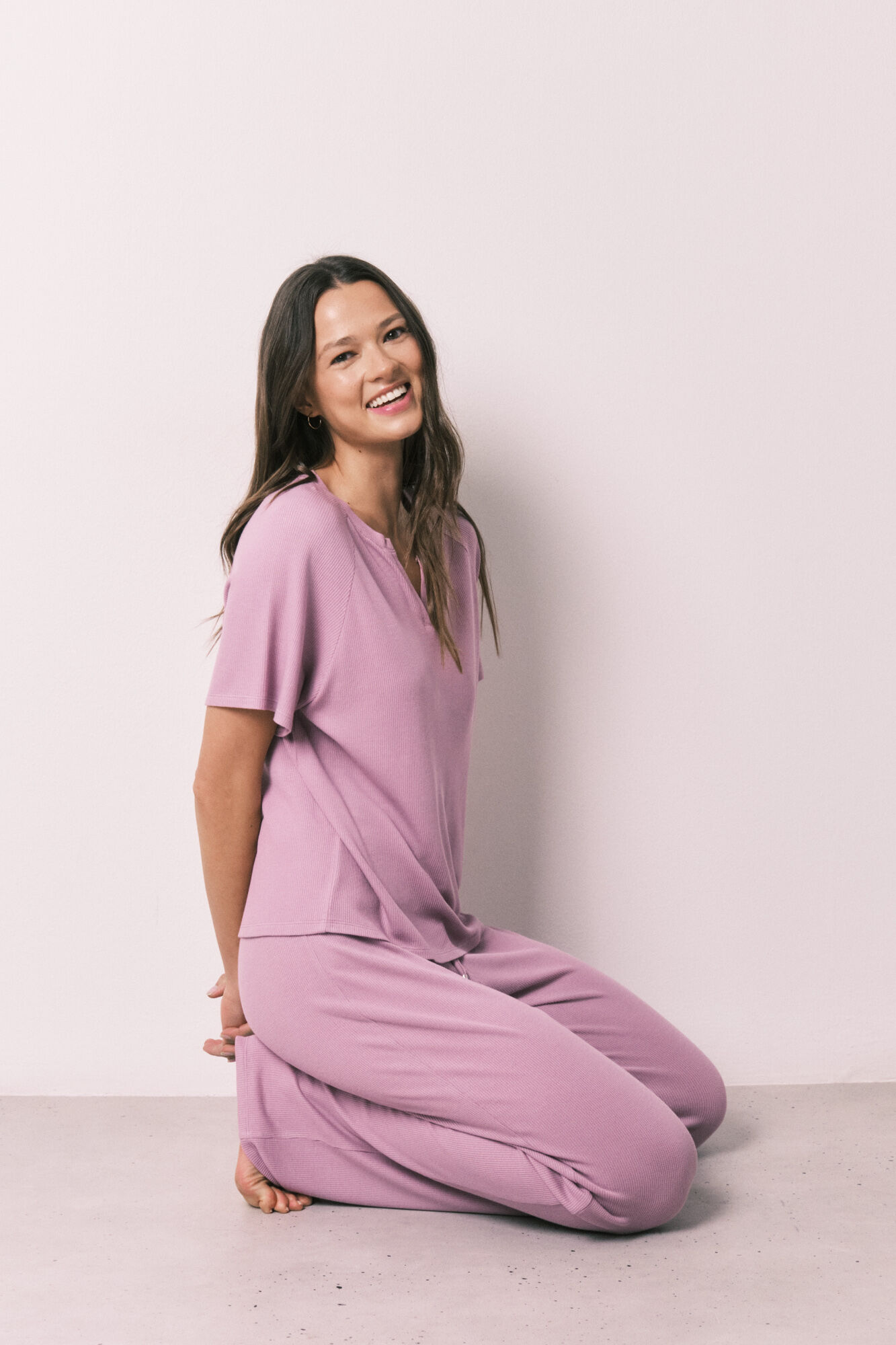 Women'secret Pijama Capri em tecido waffle rosa