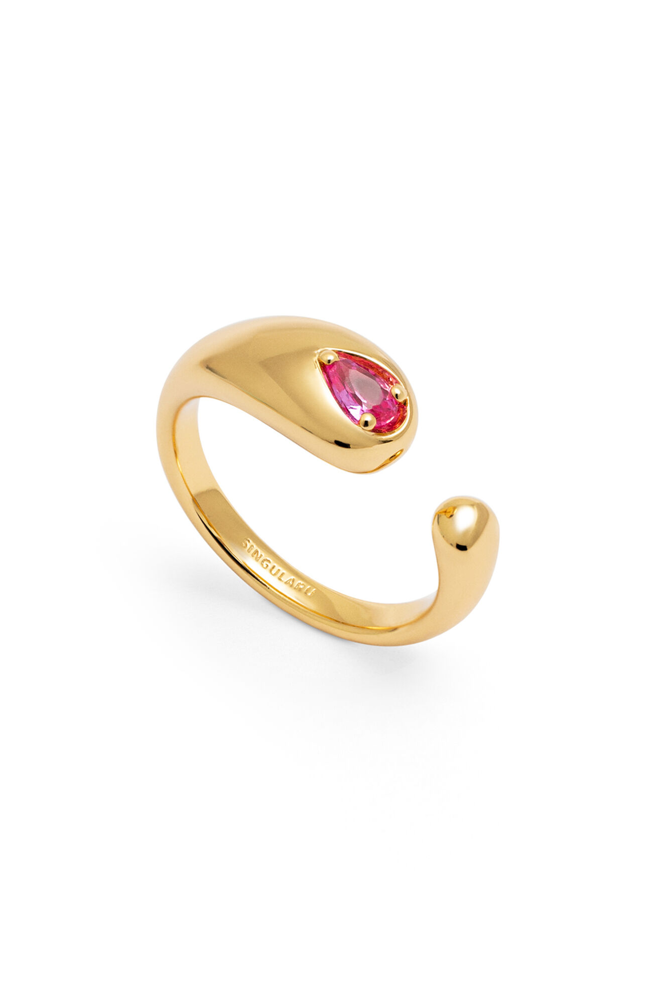 Singularu Anillo Doble Gota Pink Ba&ntilde;o Oro
