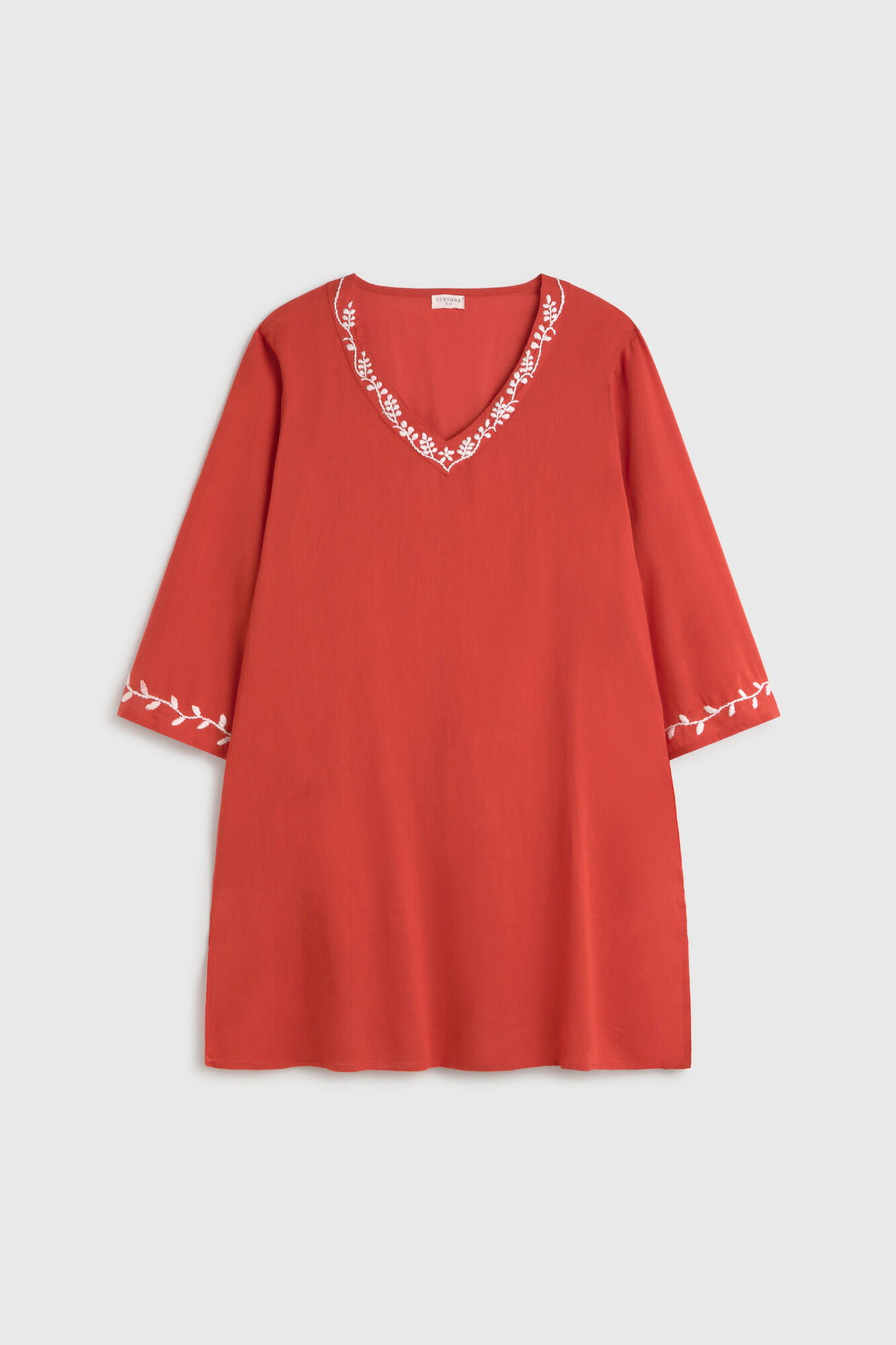 Textura T&uacute;nica em algod&atilde;o com aplique na gola