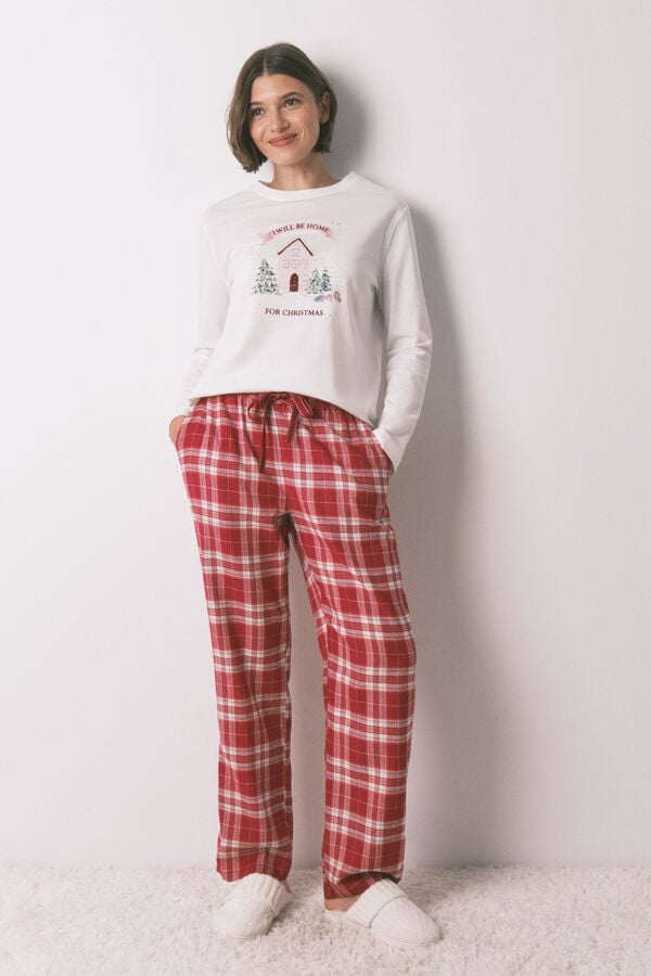 Women'secret T-shirt branca de manga comprida de Natal 100% algodão  branco