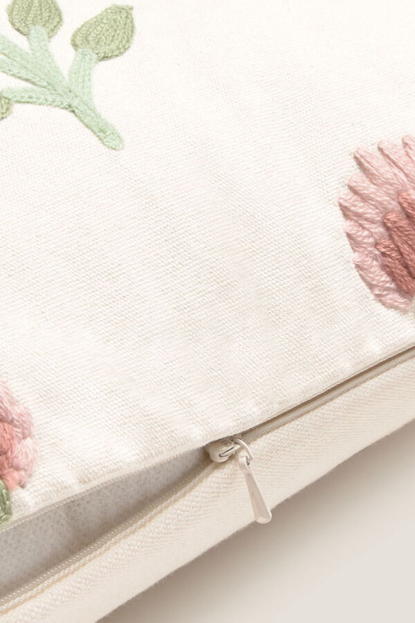 Textura Capa travesseiro bordado flores bege