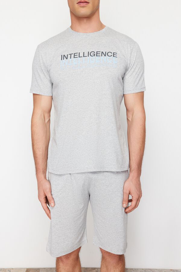 Trendyol Conjunto de pijama curto liso cinzento