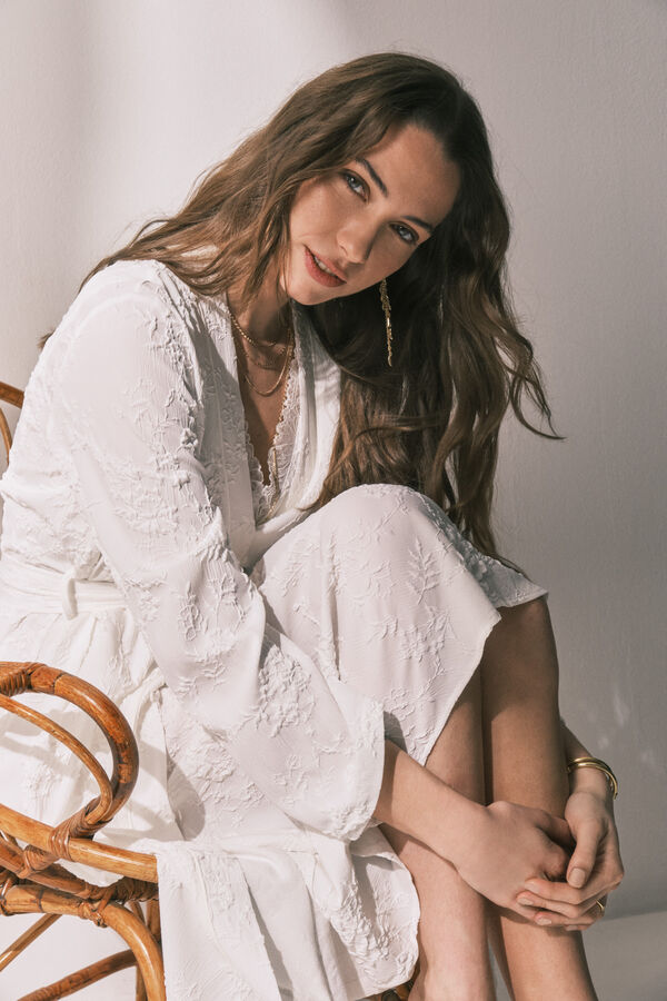 Women'secret Robe comprido cetim branco bege