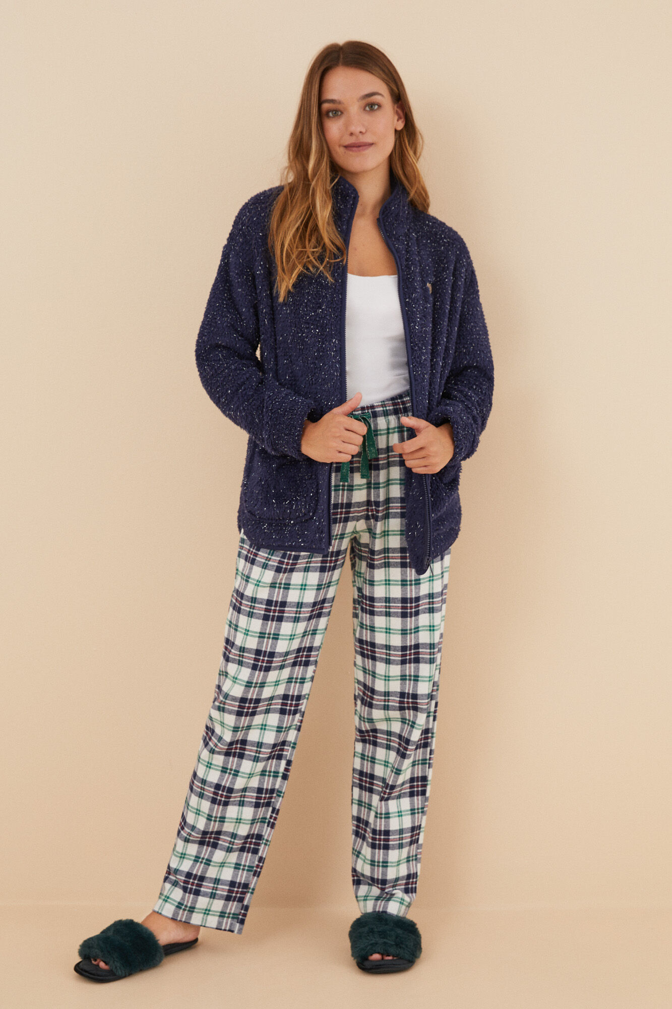White checked 100 cotton pyjama bottoms