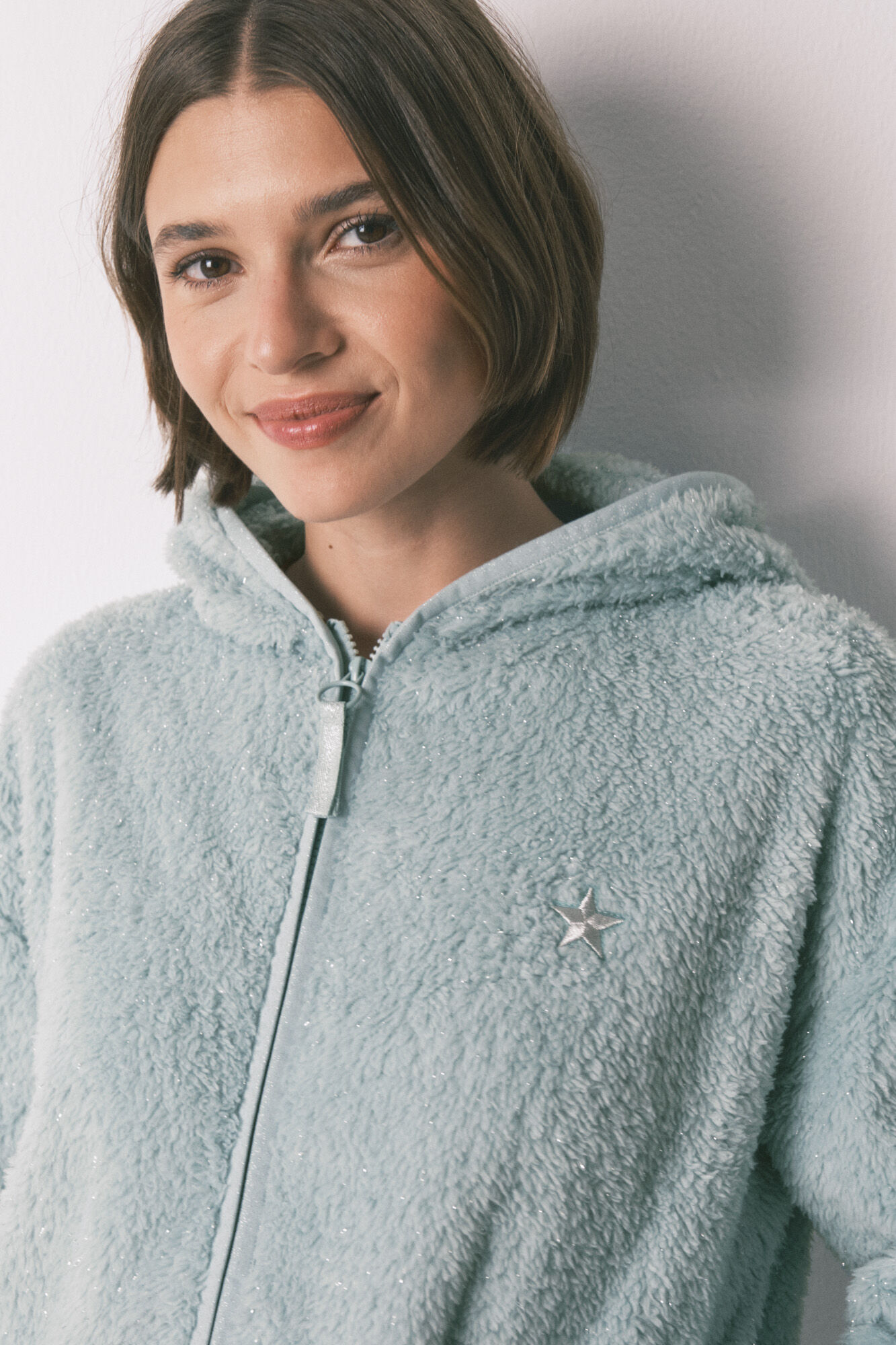 Women'secret Bata corta tejido pelo verde lurex