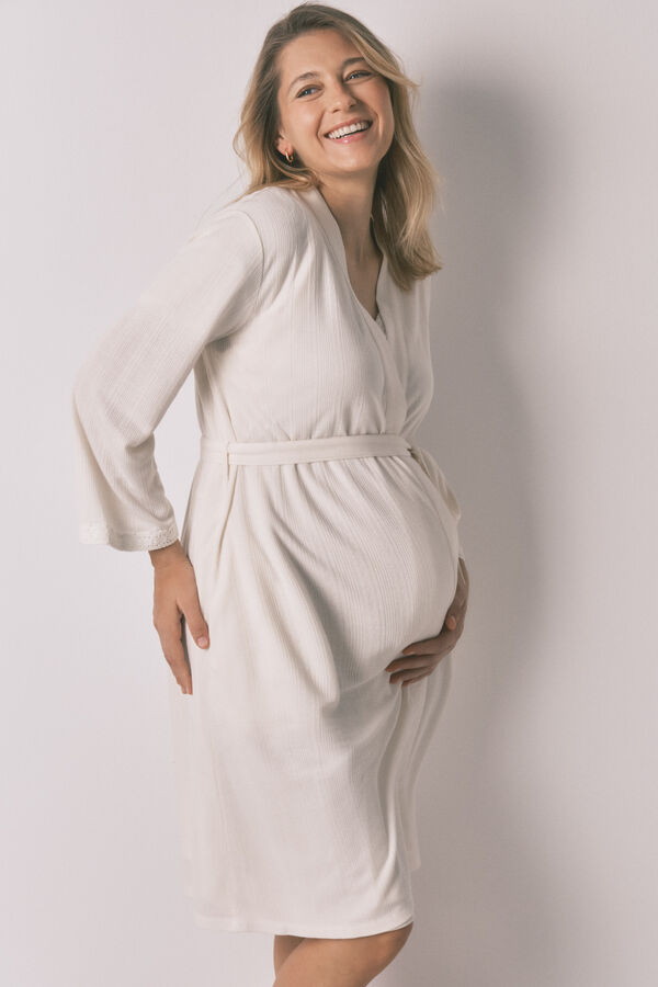 Women'secret Robe maternity com cinto branco bege