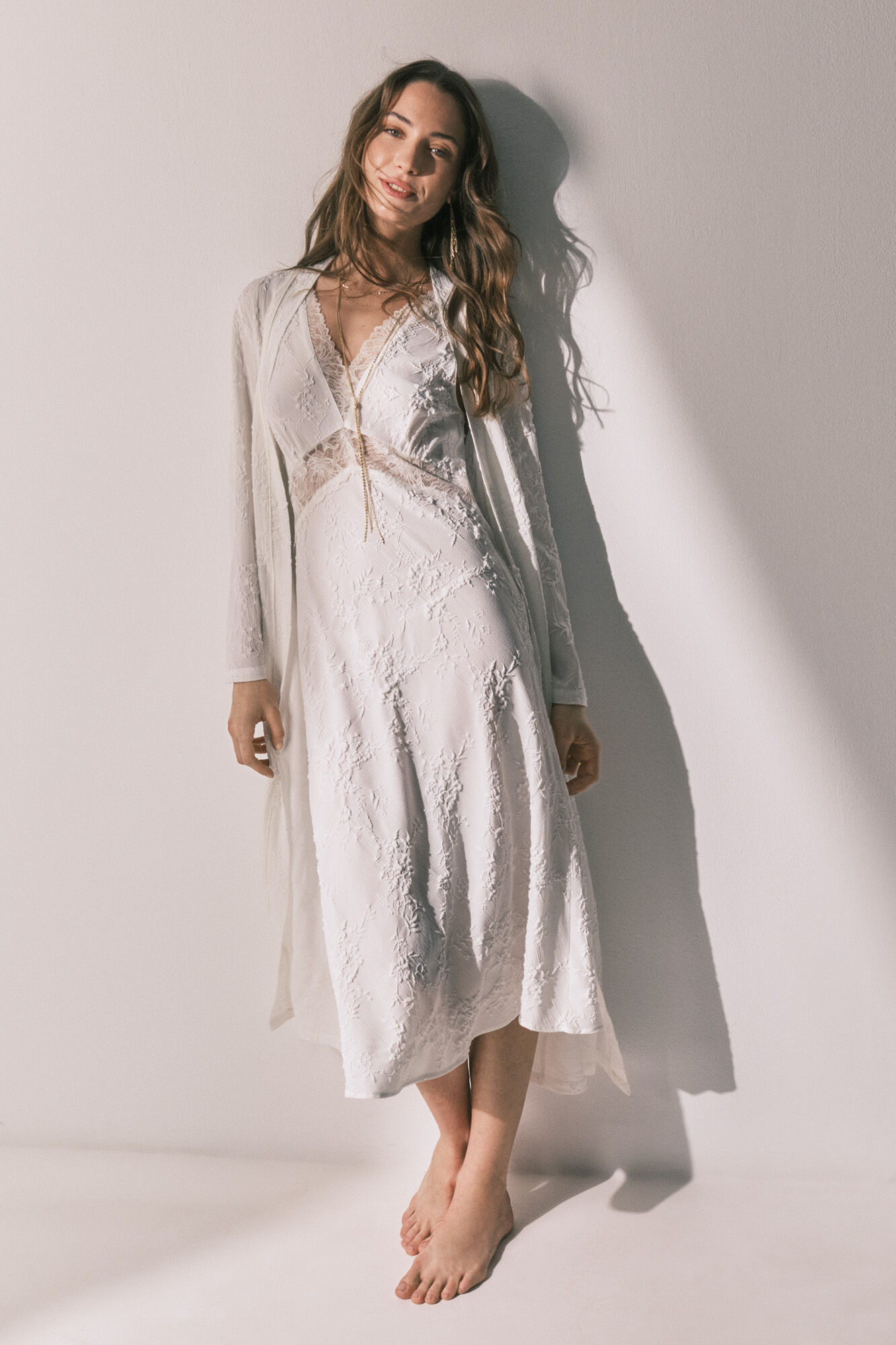 Women'secret Robe comprido cetim branco