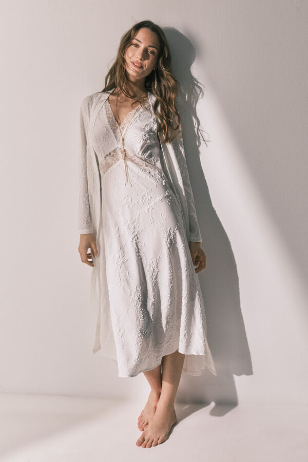 Women'secret Robe comprido cetim branco bege