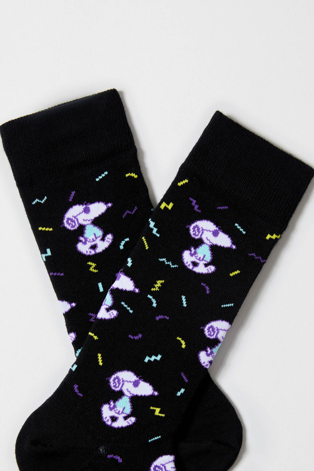 Besocks Meias altas Snoopy Besocks pretas de algod&atilde;o org&acirc;nico