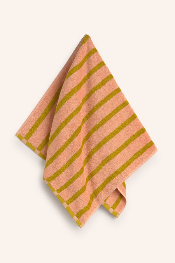 Calma House Toalha de banho de algod&atilde;o turco &agrave;s riscas rosa Saturno 90x150 rosa
