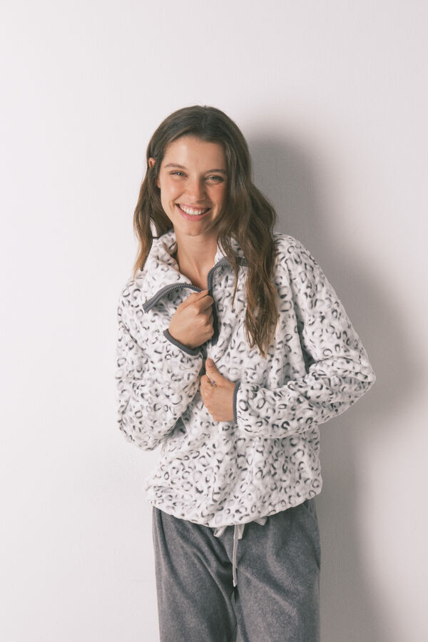 Women'secret Pijama comprido longo com estampa animal polar cinzento