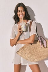 Women'secret T&uacute;nica curta com capuz efeito rede bege bege