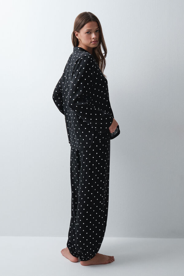 Women'secret Pijama comprido camiseiro preto de bolinhas preto