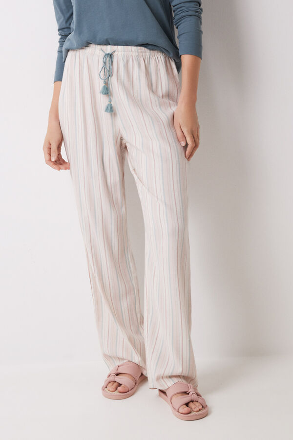 Womensecret Long flannel trousers with multicoloured striped printed