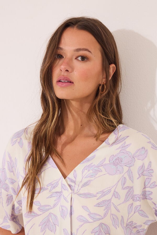 Women'secret Pijama comprido longo de viscose estampado branco