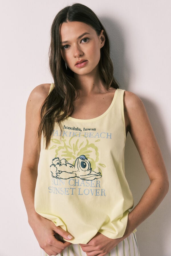 Women'secret Pijama curto de al&ccedil;as Stitch amarelo estampado