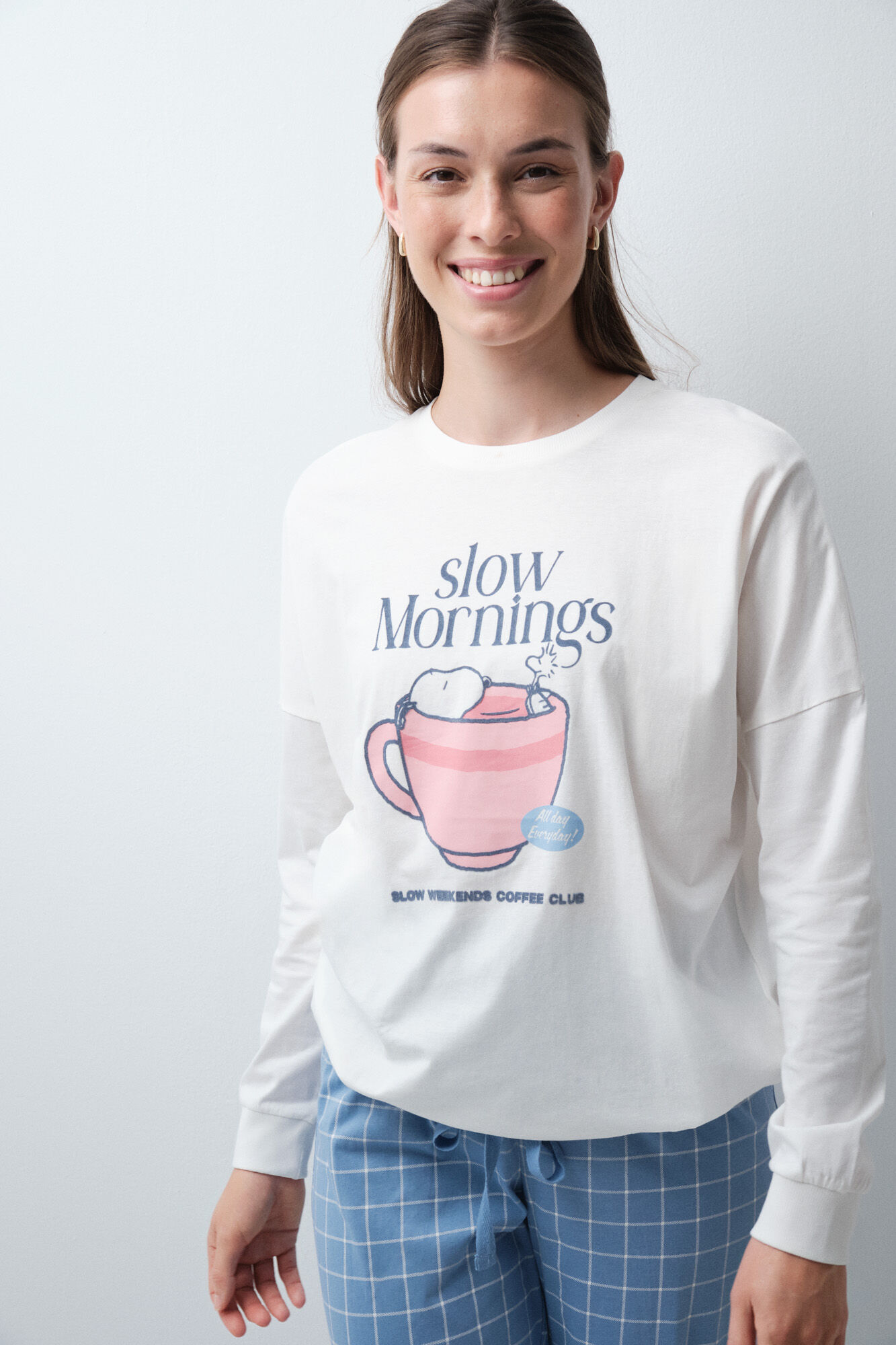 Women'secret Pijama comprido em algod&atilde;o Snoopy aos quadrados