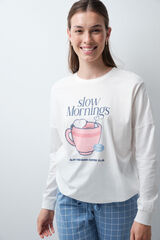 Women'secret Pijama comprido em algod&atilde;o Snoopy aos quadrados bege