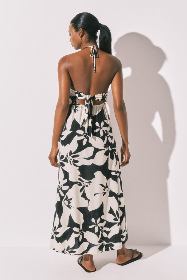 Women'secret Vestido comprido estampado floral b&w preto
