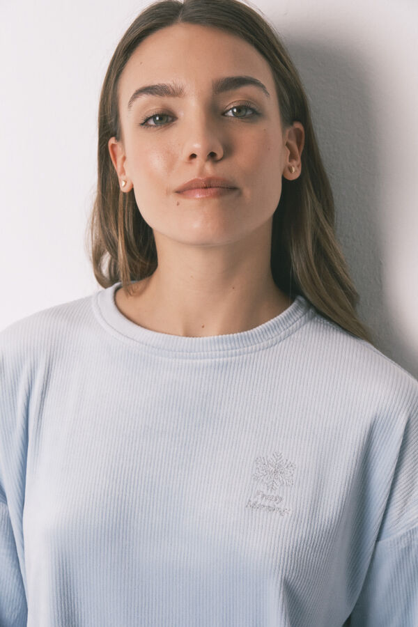 Women'secret Pijama comprido veludo cotelê azul azul