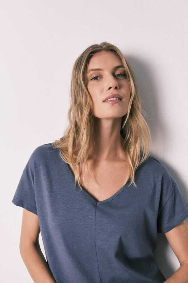Women'secret Pijama comprido de manga curta em algod&atilde;o estampado bandana azul azul
