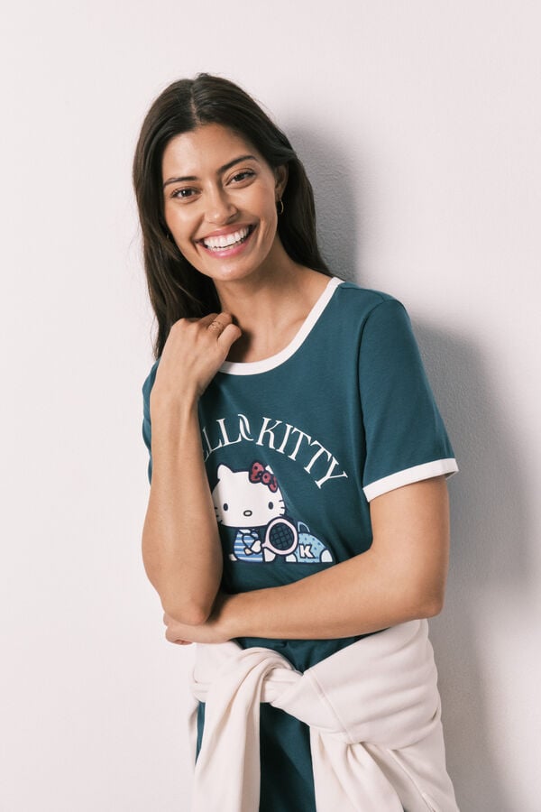 Women'secret Camisa de dormir Hello Kitty em algod&atilde;o verde verde