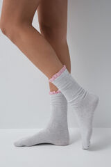 Women'secret Meias compridas caneladas vichy cinzentas cinzento