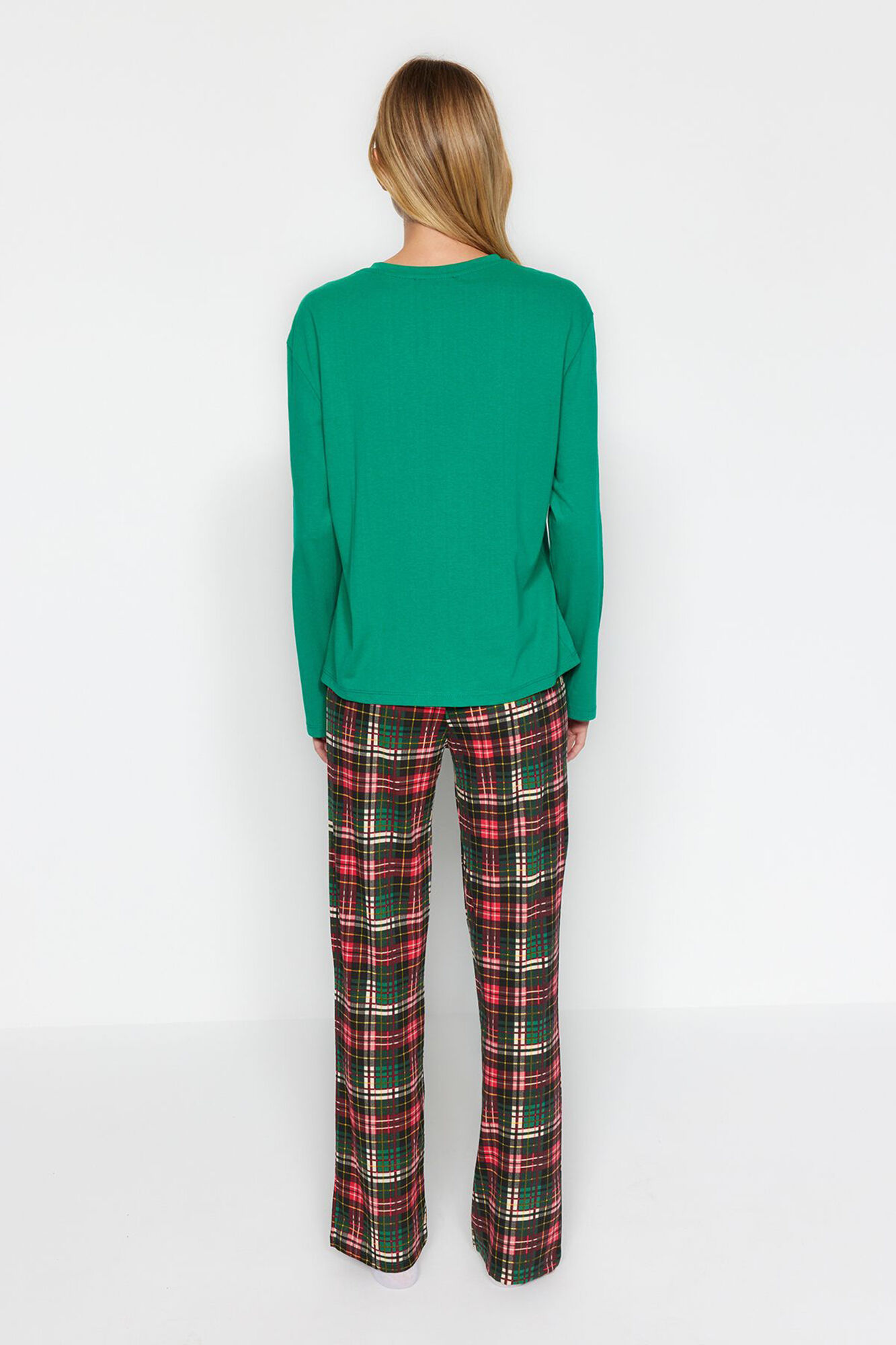 Trendyol Conjunto de pijama xadrez verde de Natal