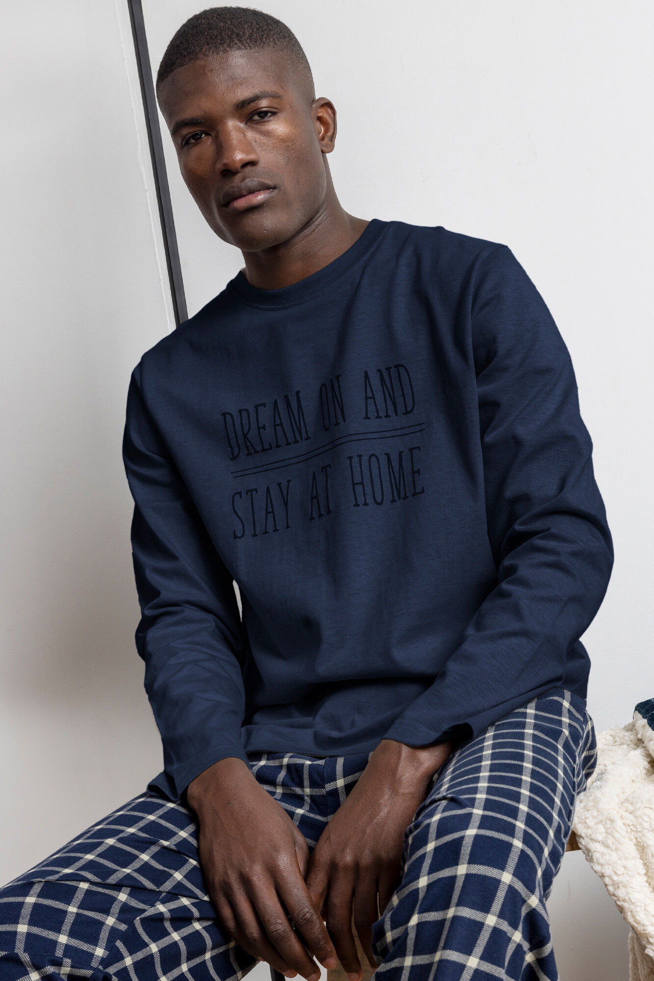 Admas Pijama comprido azul xadrez para homem