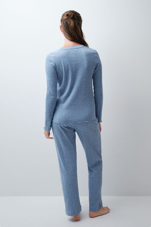 Women'secret Pijama largo algod&oacute;n multiflores azul